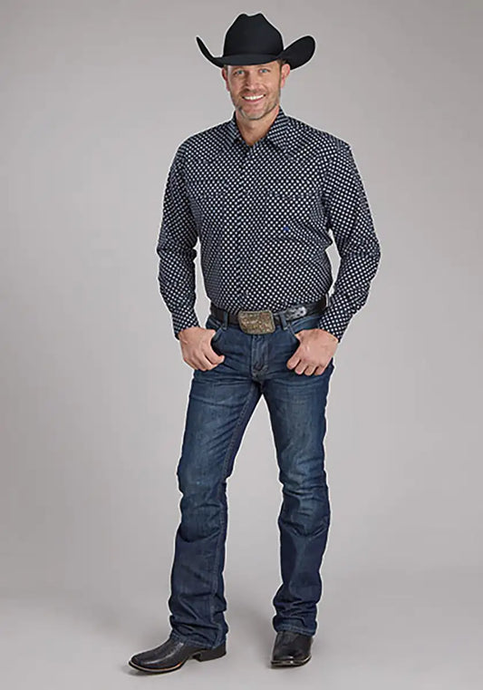 Roper Deep Cobalt Blue Diamond (Black) - Men's Western Shirt