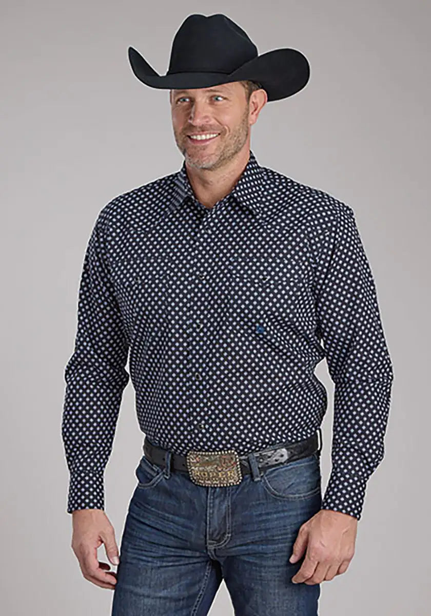 Roper Deep Cobalt Blue Diamond (Black) - Men's Western Shirt
