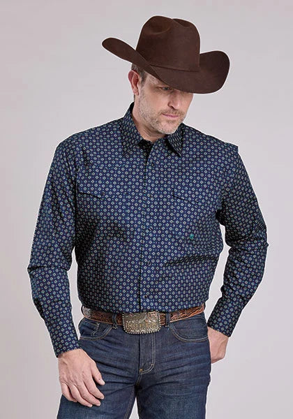 Roper 2584 Pinwheel Foulard (Blue) - Men's Western Shirt