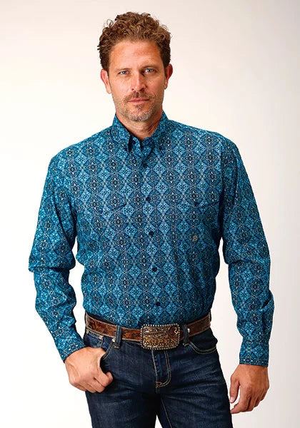Roper 1663 Gothic Medallion (Blue) - Men's Western Shirt