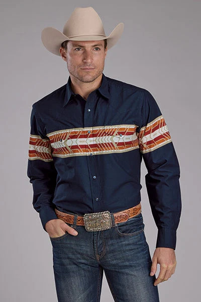 Roper 2136 Aztec Border (Navy) - Men's Western Shirt