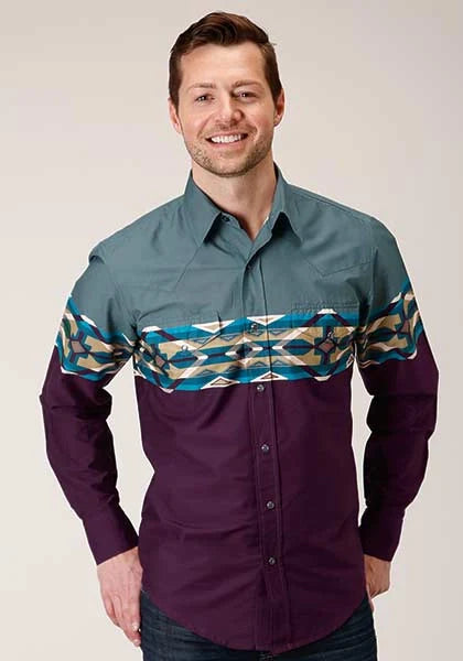 Roper 1412 Tile Aztec Border (Wine) - Men's Western Shirt