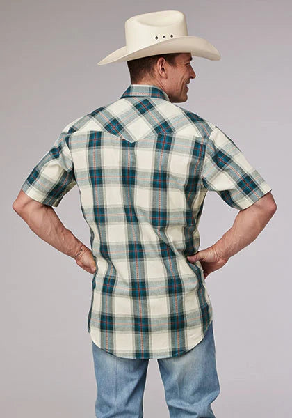 Roper 2006 Tile Plaid (White) - Men's Short Sleeve Shirt