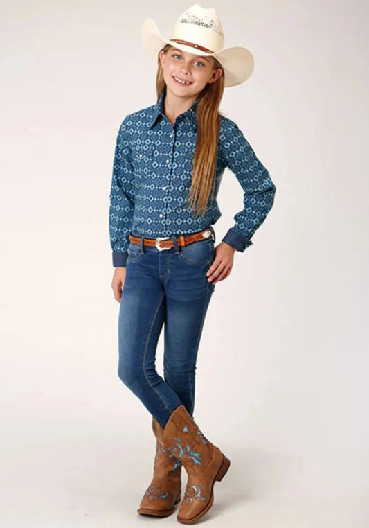 Roper West Made (Mini Aztec) - Girl's Western Snap Shirts (Closeout)
