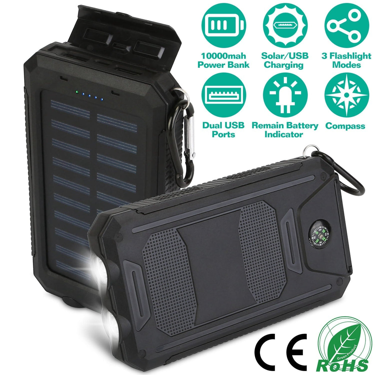 10000mAh Solar Power Bank – Dual USB Outdoor Portable Charger
