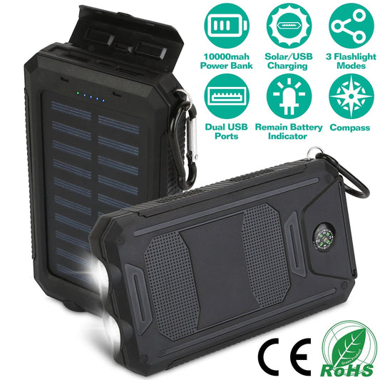 10000mAh Solar Power Bank – Dual USB Outdoor Portable Charger
