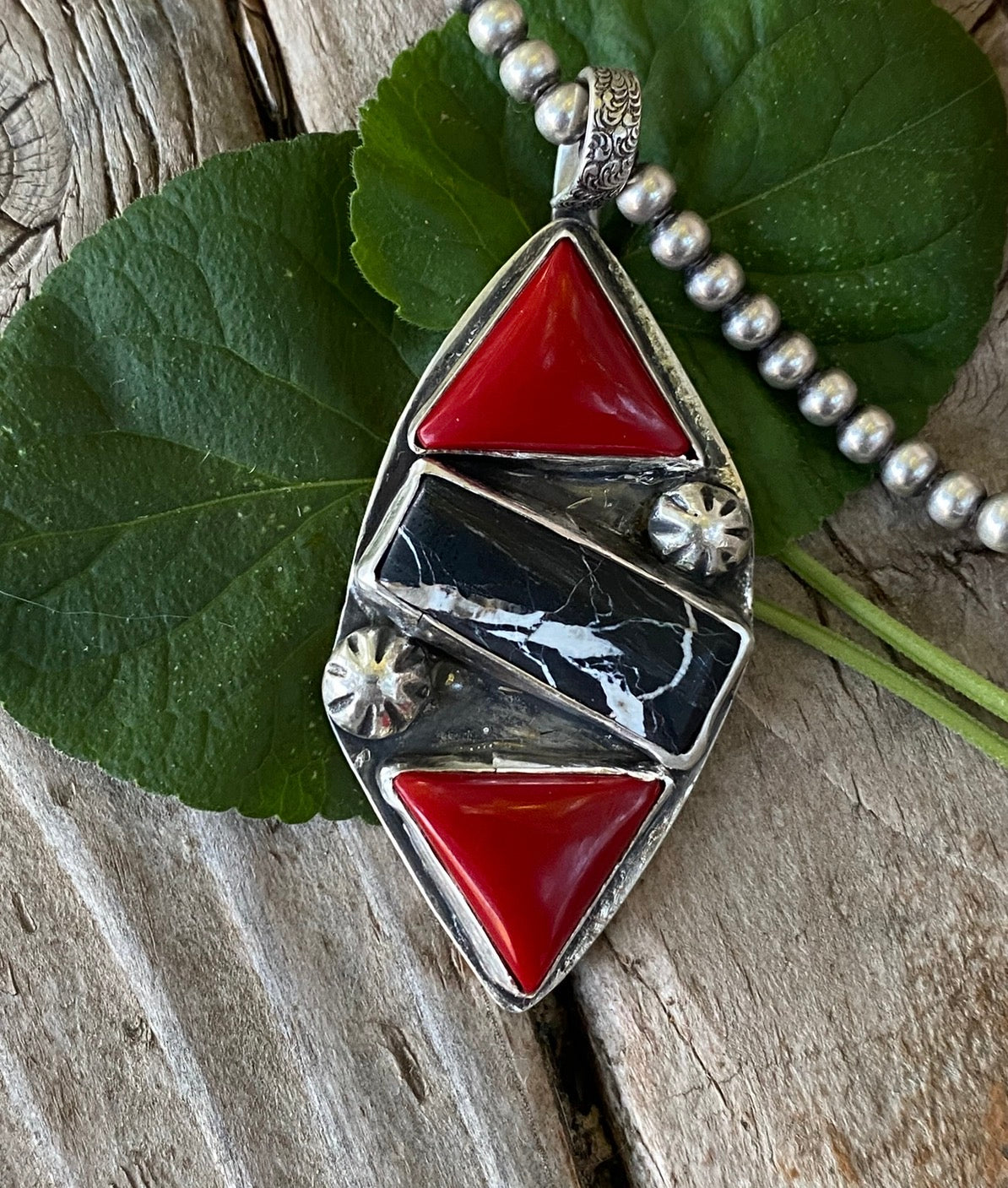 White Buffalo & Rosarita Statement Pendant by Bootleg Silver Co, handmade in Arizona