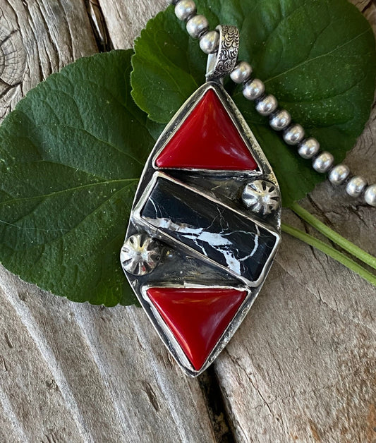 White Buffalo & Rosarita Statement Pendant by Bootleg Silver Co, handmade in Arizona