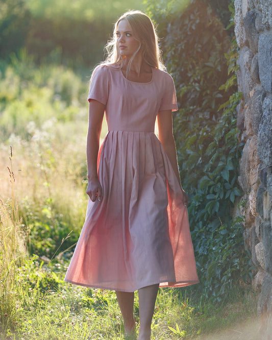 Downeast Polly Dress Cotton/Linen Blend Pockets Midi Length