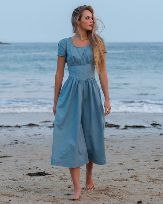 Lena Dress 100% Cotton Midi Length Square Neckline
