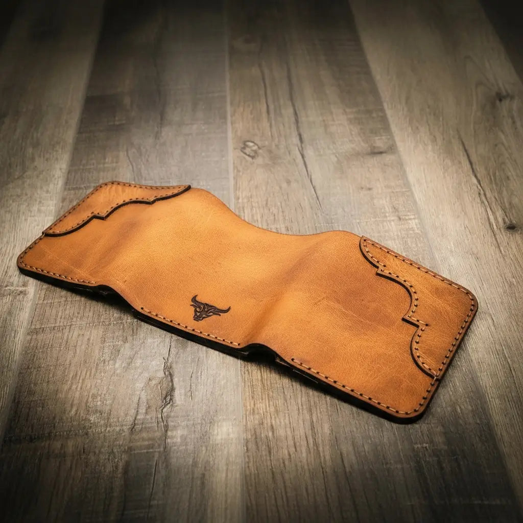 Handmade Full-Grain Leather Trifold Wallet for Men — Western Trifold Wallet