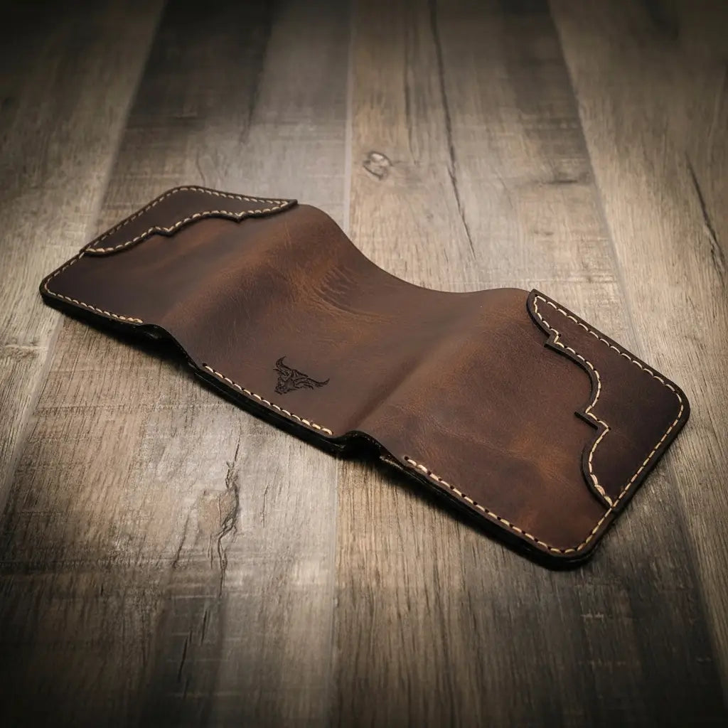 Handmade Full-Grain Leather Trifold Wallet for Men — Western Trifold Wallet