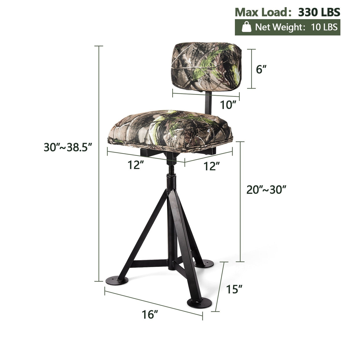 360° Swivel Hunting Chair with Backrest – Adjustable Tripod Stool