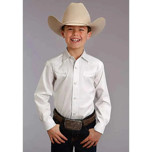 Stetson Pinpoint Oxford (White) - Boy's Western Shirt