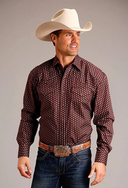 Stetson 1825 Geometric Sunburst (Wine) - Men's Western Shirt