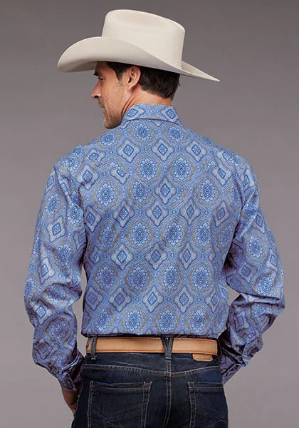 Stetson 2031 Chambray Medallion (Blue) - Men's Western Shirt