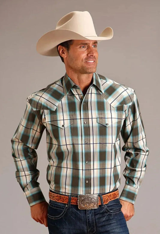 Stetson Olive Dobby (Green) - Men's Western Shirt