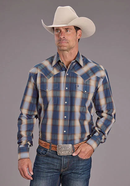 Stetson 2513 Ranch Plaid (Blue) - Men's Western Shirt