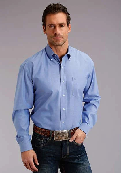 Stetson 3868 Solid Oxford (Blue) - Men's Western Shirt