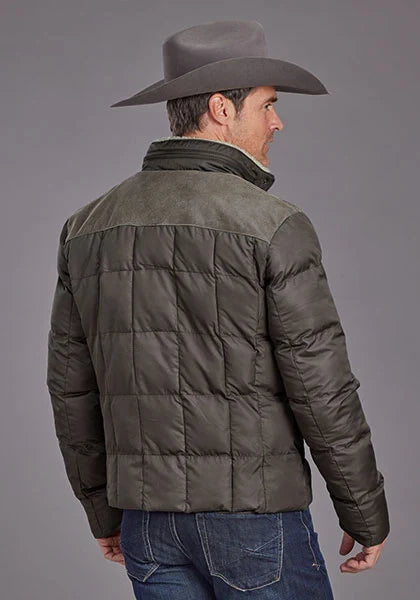 Stetson Novelty Solid Quilted (Grey) - Men's Nylon and Leather Yoke Jacket
