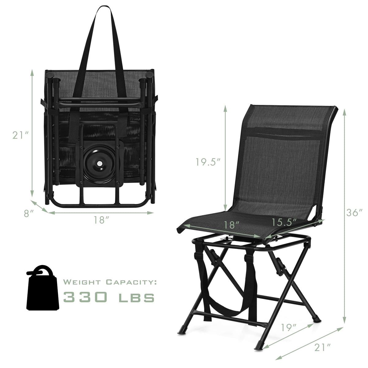 360° Swivel Hunting Chair – Foldable All-Terrain Mesh Seat