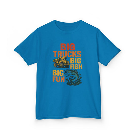 Big Trucks Big Fish Kids Tee, Fun Outdoor Shirt, Boys Fishing and Truck T-shirt, Gift for Young Boys