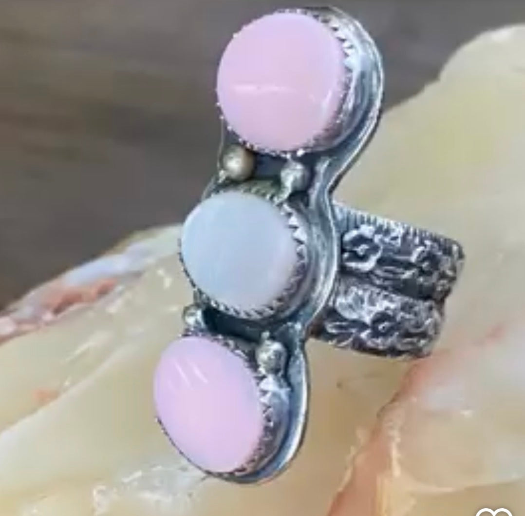 Pink Conch & Mother of Pearl Statement Ring by Bootleg Silver Co, handmade in Arizona