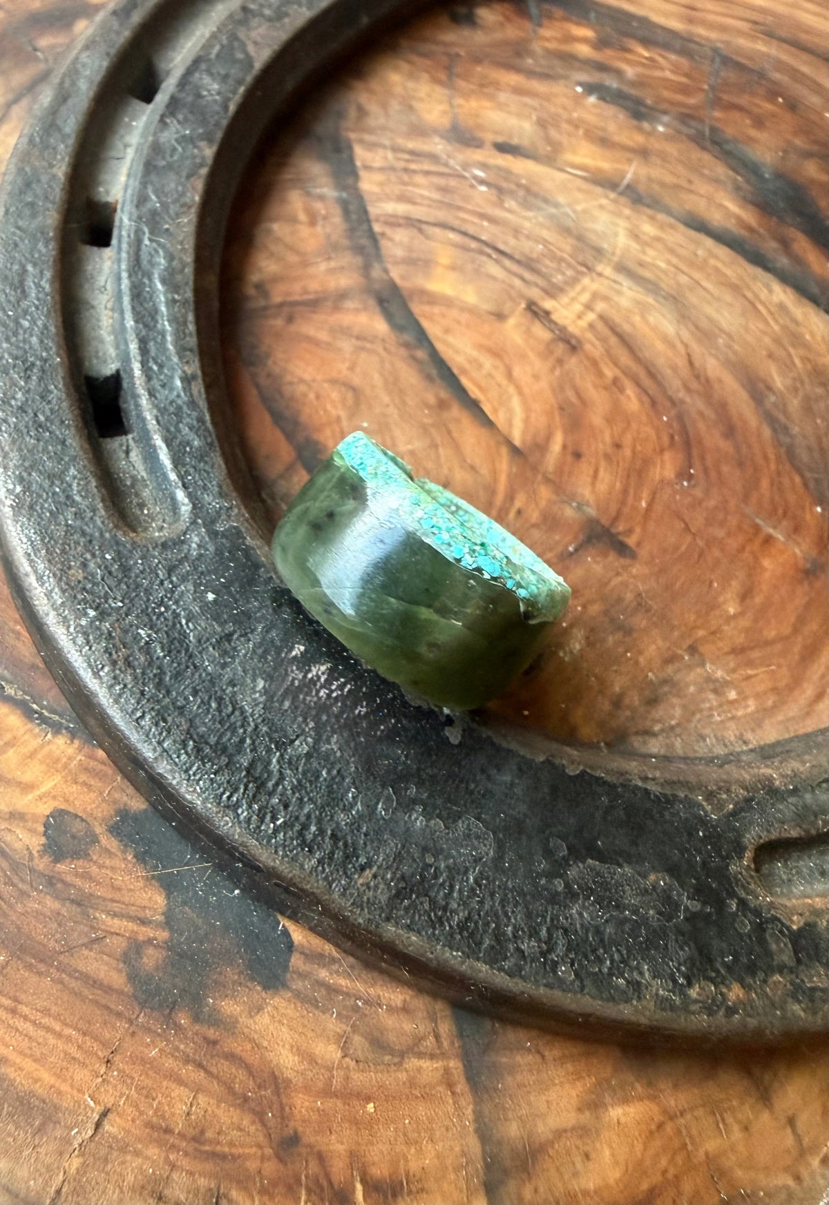Desert Bloom | Nephrite & Arizona Gem Silica Inlay Ring | Size 7