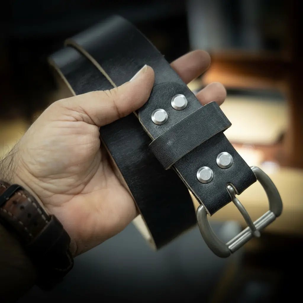 Handmade Full-Grain Leather Belt for Men — Men's Leather Belt - Black