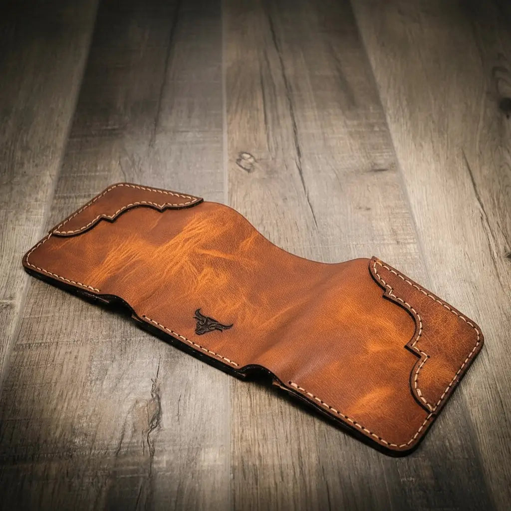 Handmade Full-Grain Leather Trifold Wallet for Men — Western Trifold Wallet