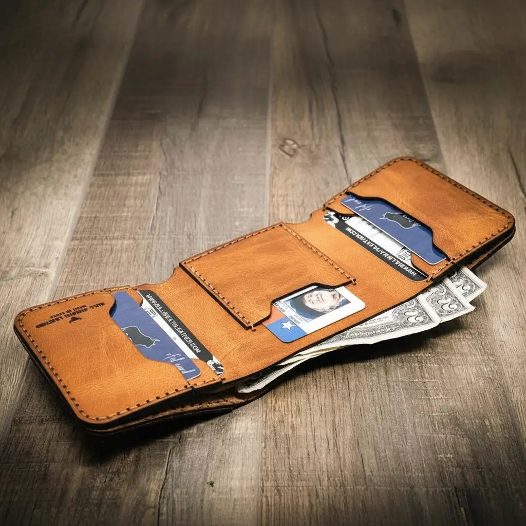 Handmade Full-Grain Leather Trifold Wallet for Men — Western Trifold Wallet
