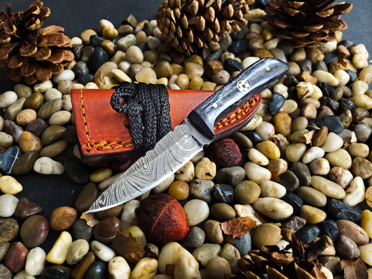 Hand Forged Damascus Steel & Dyed Bone Neck Knife TD-233