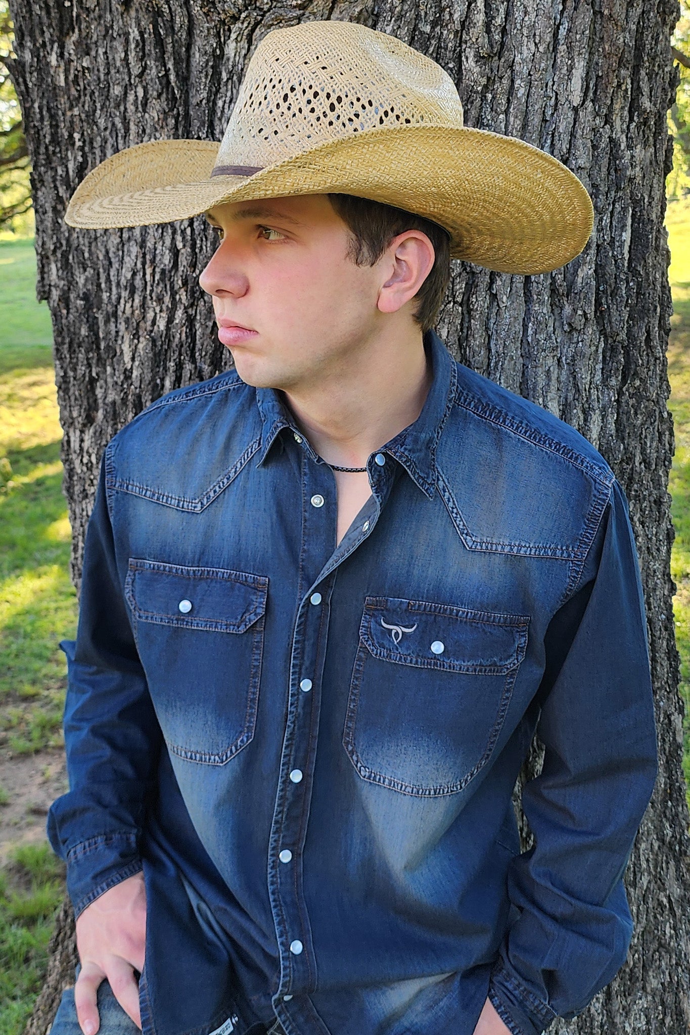 Drover Men's Western Shirt Signature Series - Pearl Snap Denim - Tumbleweed