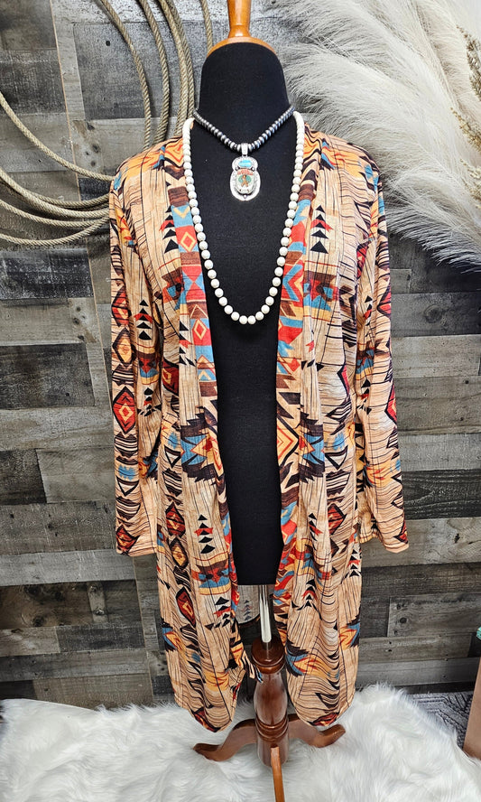 Baha Ranch Western Wear Sahara Aztec Lightweight Cardigan