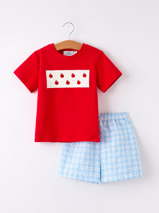 Rylee Faith Designs Apple Smock Embroidered Plaid Set