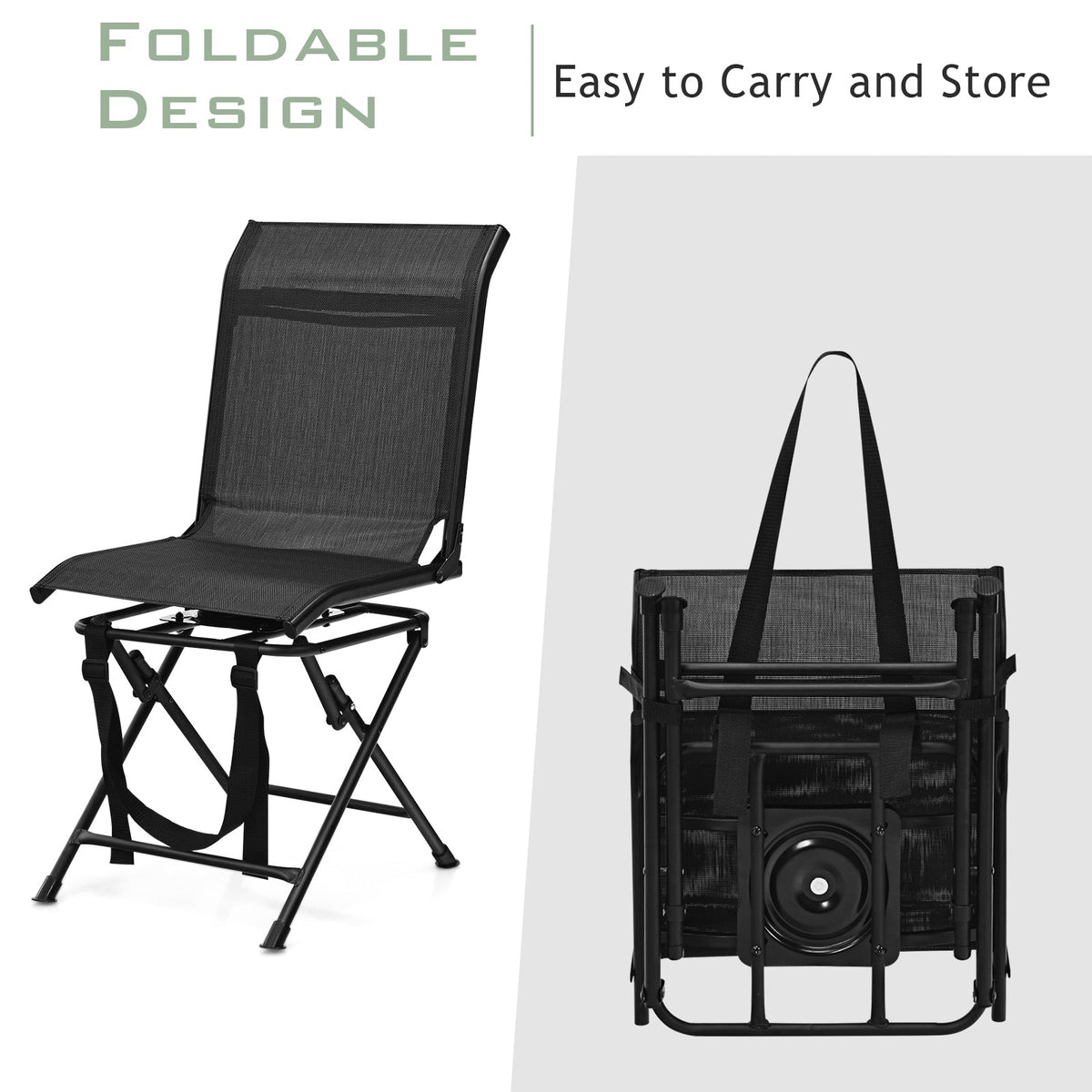 360° Swivel Hunting Chair – Foldable All-Terrain Mesh Seat