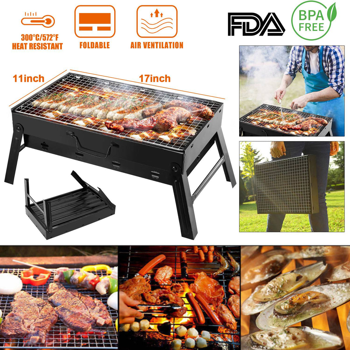 Portable Charcoal Grill – Lightweight Foldable Camping BBQ Grill