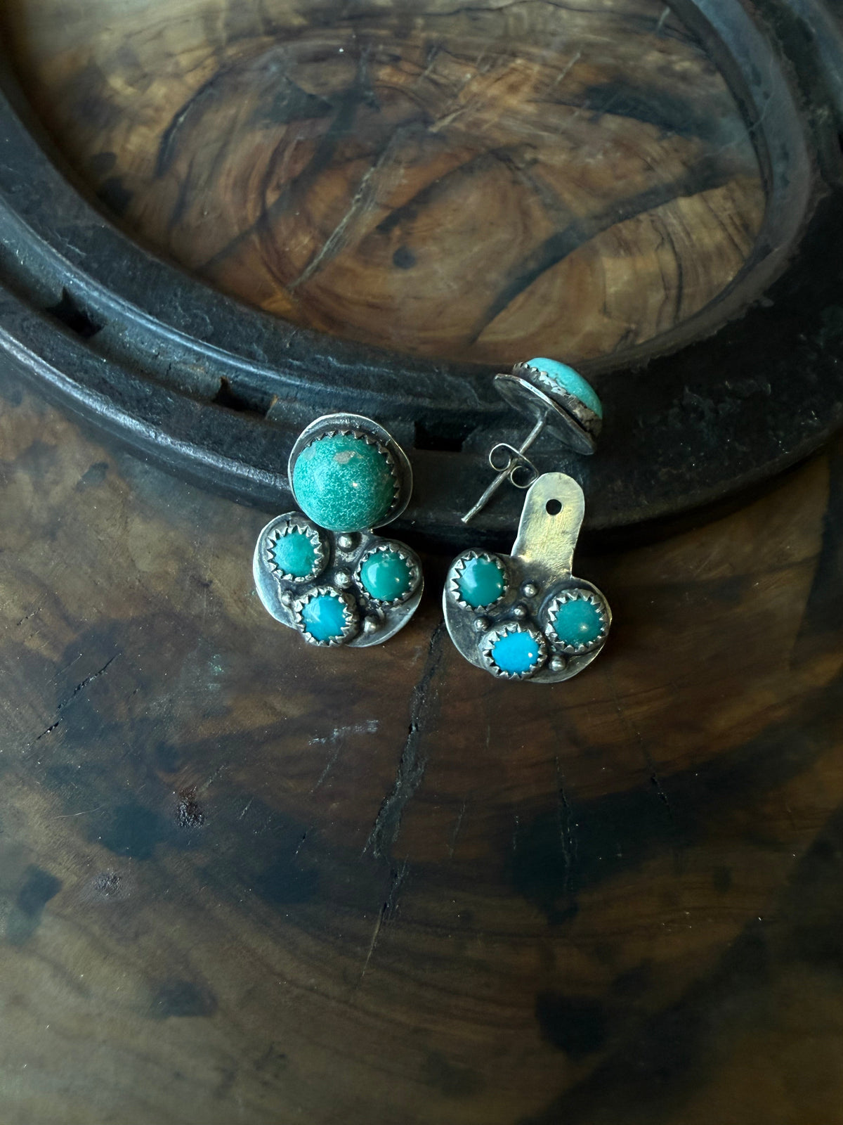American Turquoise Post Earrings with Removable Jackets by Bootleg Silver Co – view 6