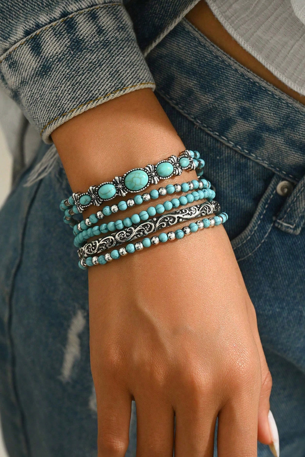 Vintage Turquoise Beaded Bracelet Set