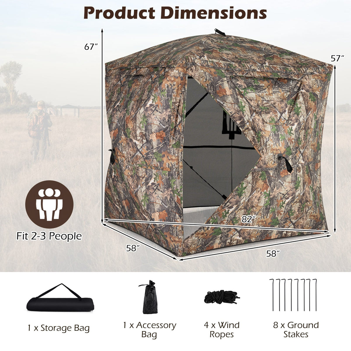 270° See-Through Hunting Blind with Silent Magnetic Door – 2-3 Person