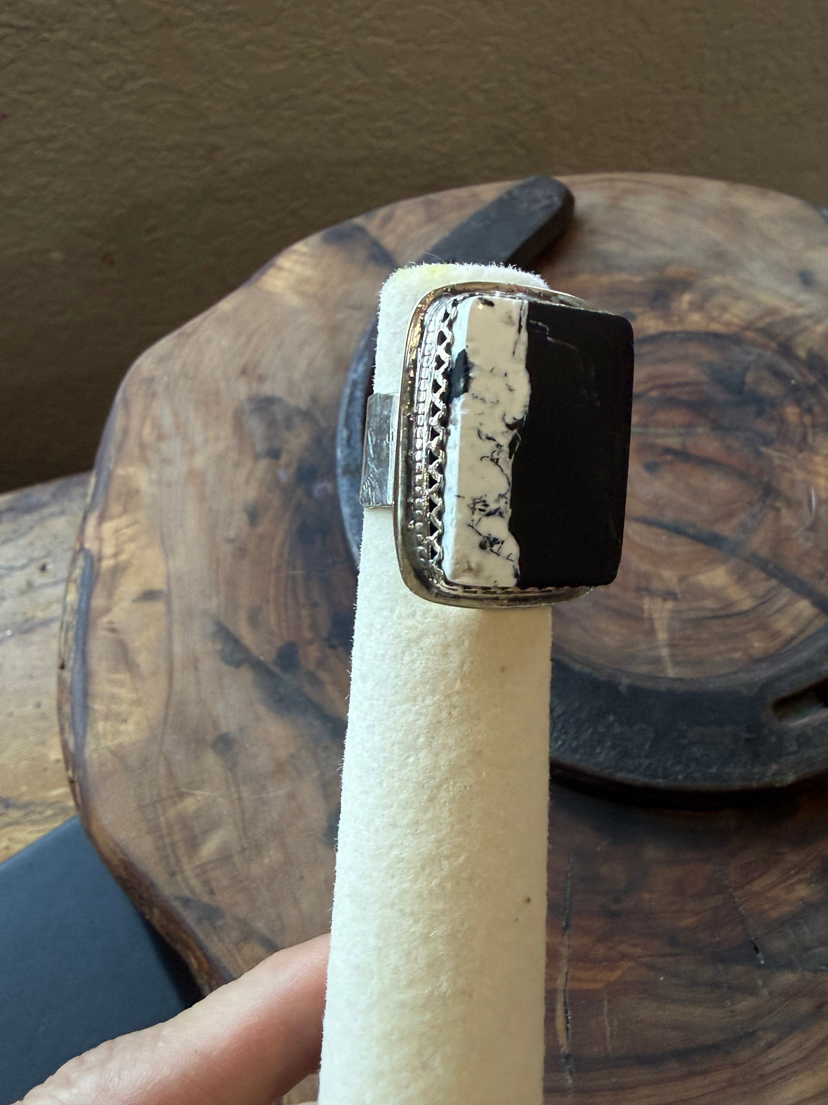 White Buffalo Hand-Hammered Wide Silver Ring by Bootleg Silver Co – view 3