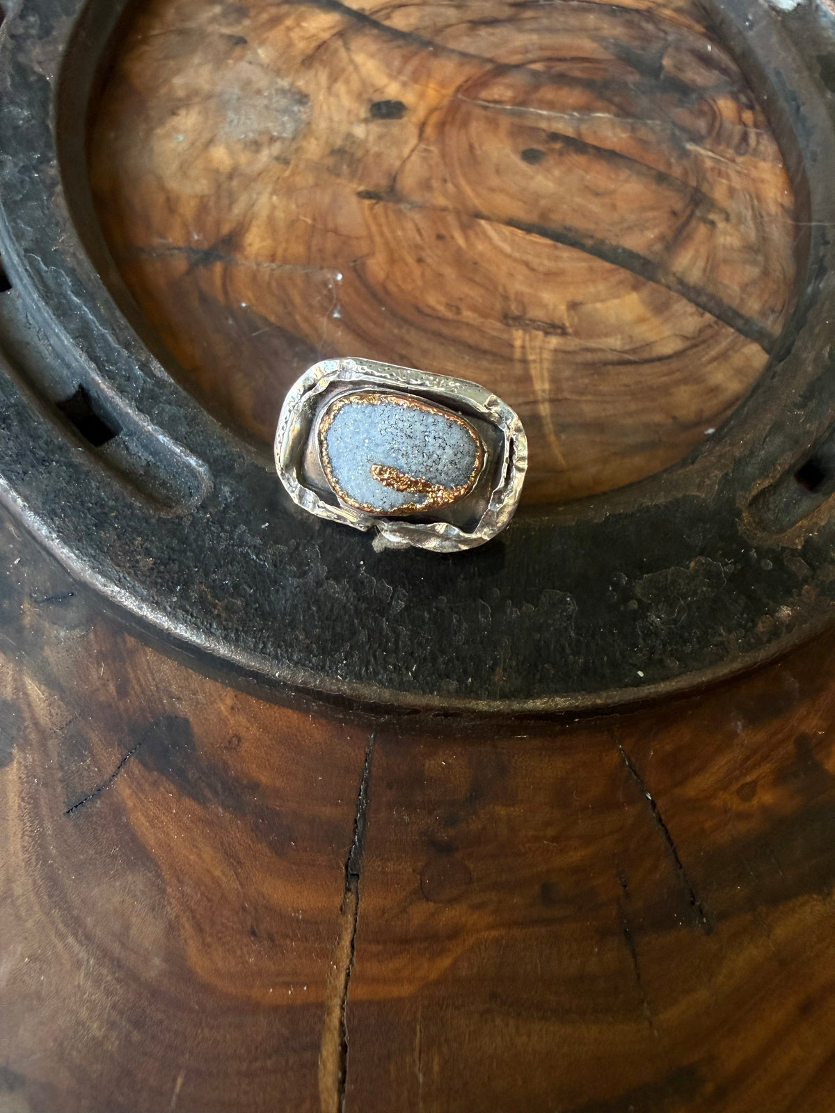Blue Druzy & Gold Ring or Scarf Slide by Bootleg Silver Co, handmade in Arizona