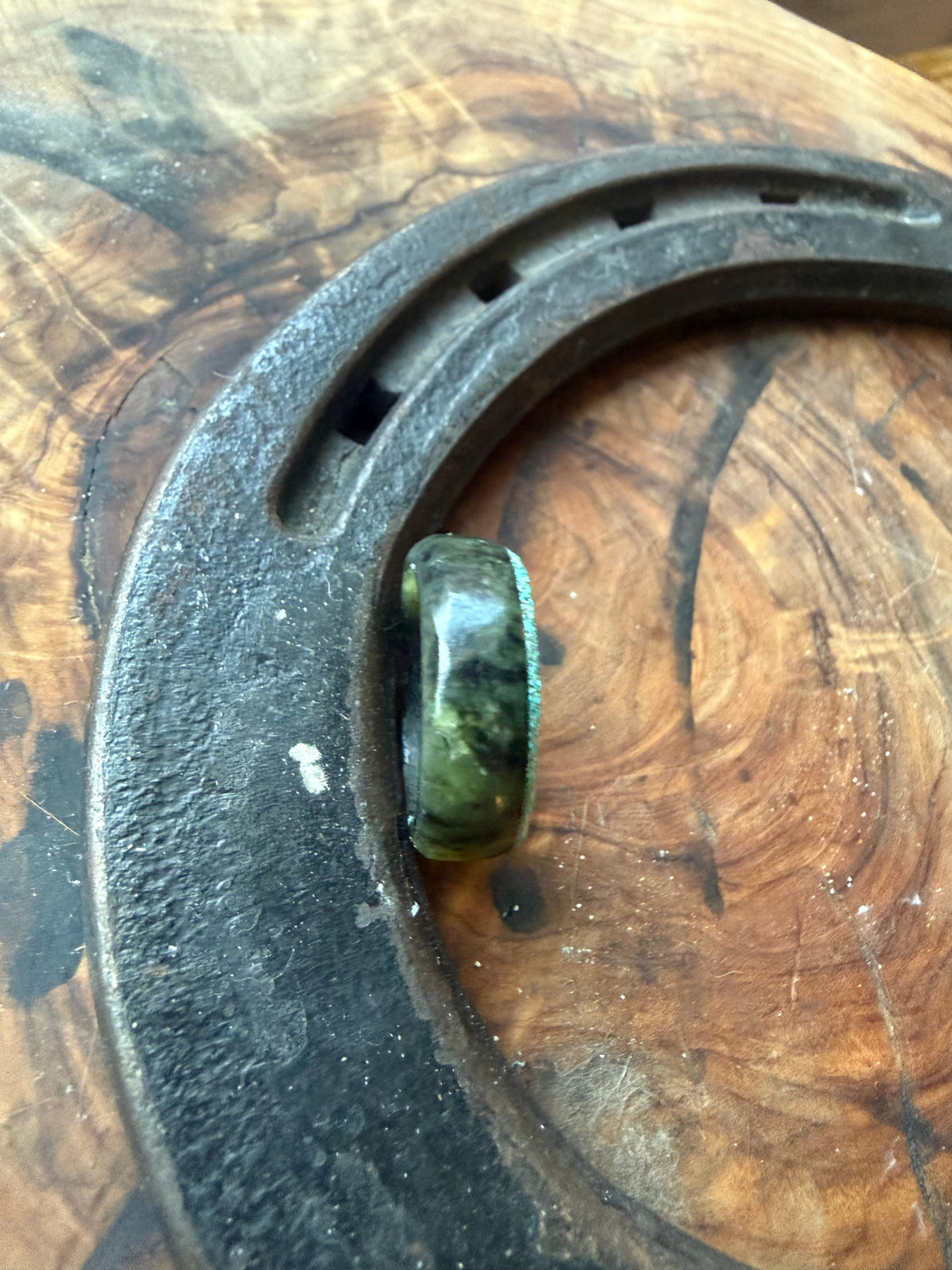 Desert Bloom | Nephrite & Arizona Gem Silica Inlay Ring | Size 7