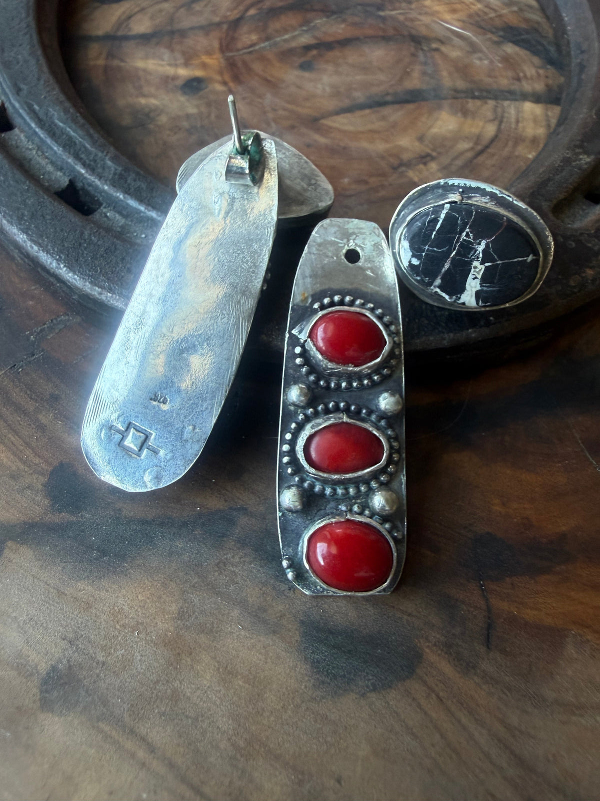 White Buffalo & Mediterranean Coral Earring Jackets by Bootleg Silver Co – view 4
