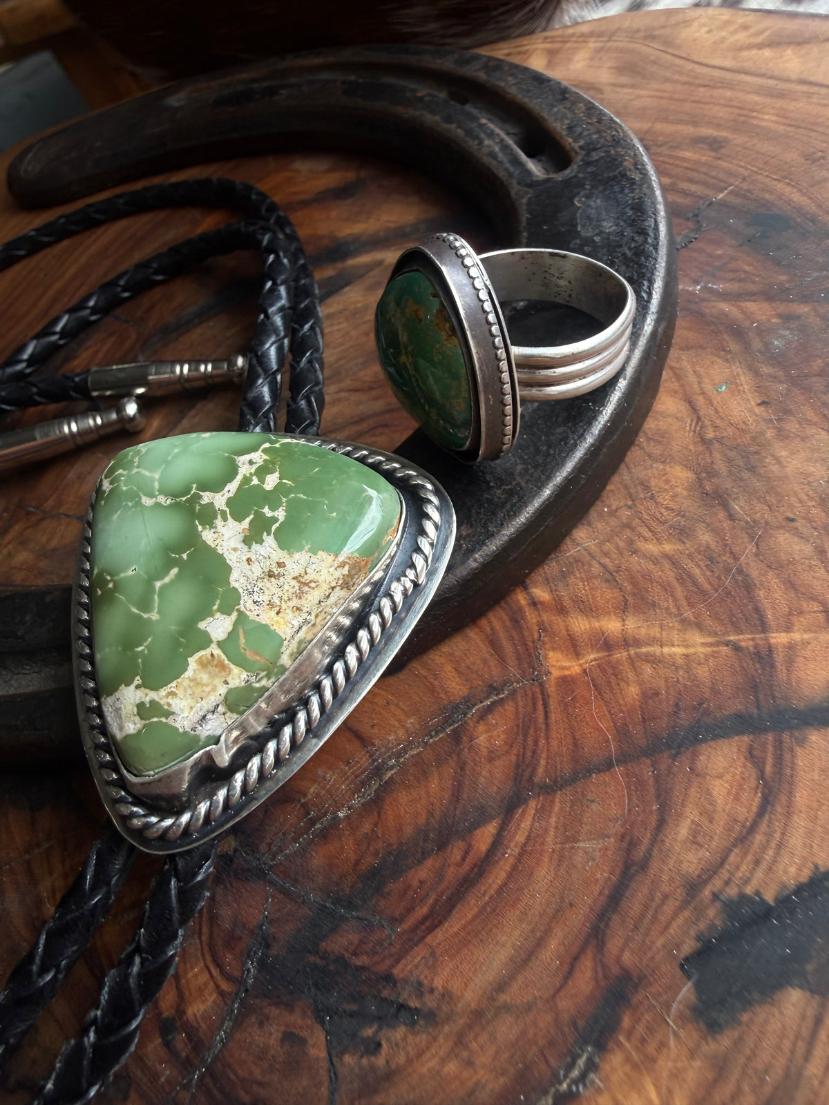 Royston Turquoise Bolo Tie & Shadowbox Ring by Bootleg Silver Co – view 5