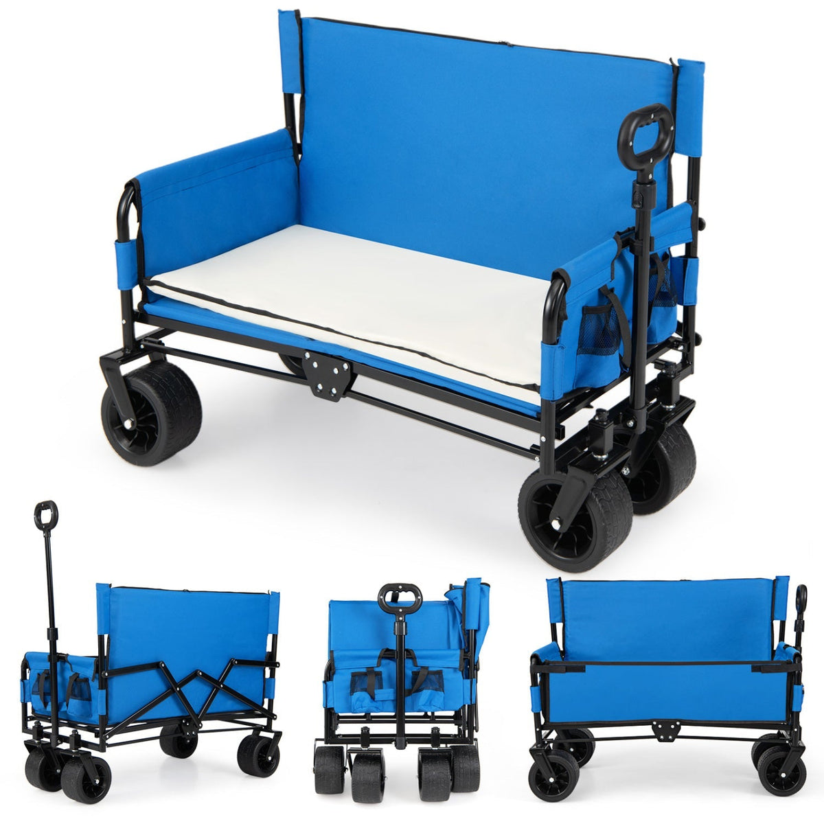 2-in-1 Collapsible Wagon with Bench Seat & Adjustable Handle