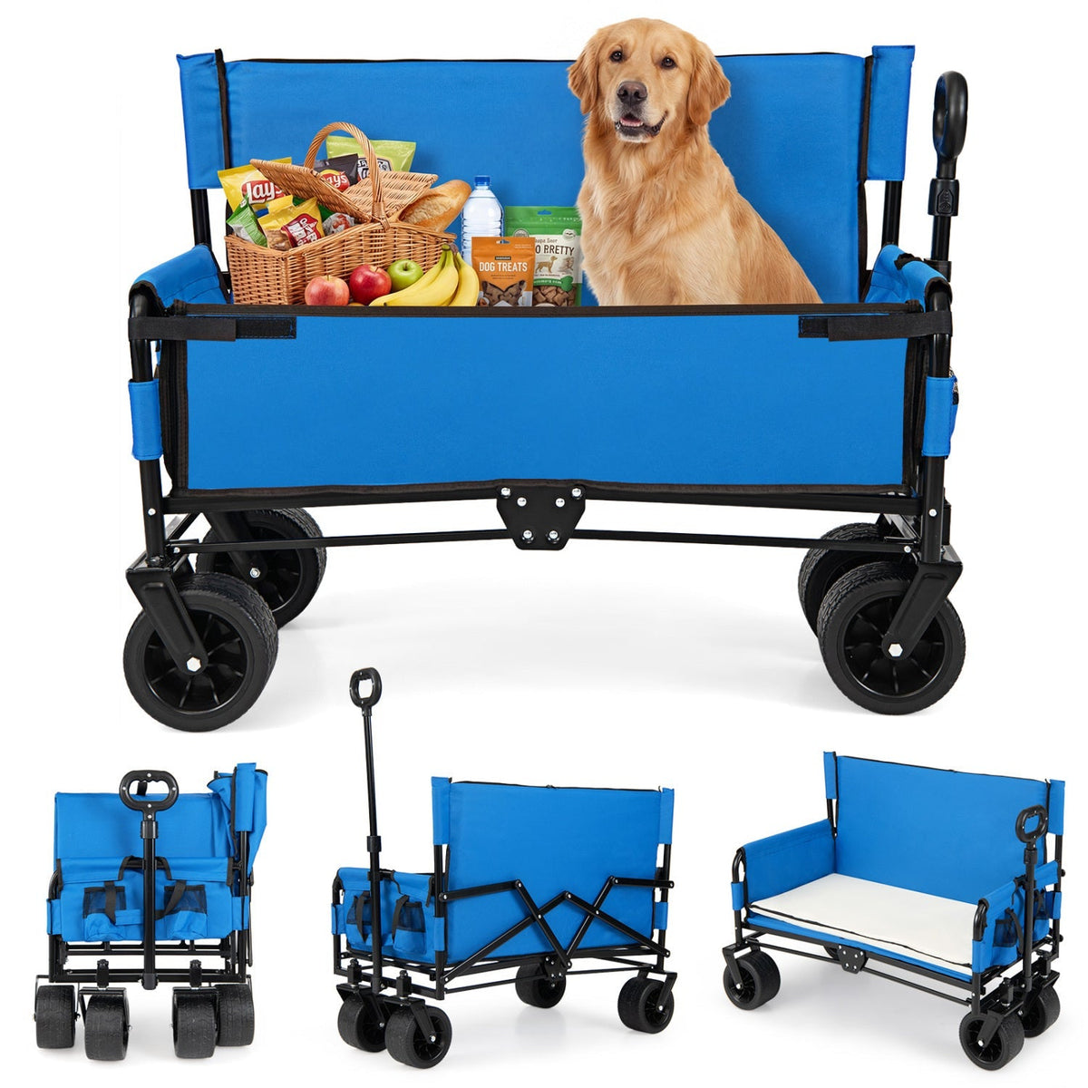 2-in-1 Collapsible Wagon with Bench Seat & Adjustable Handle