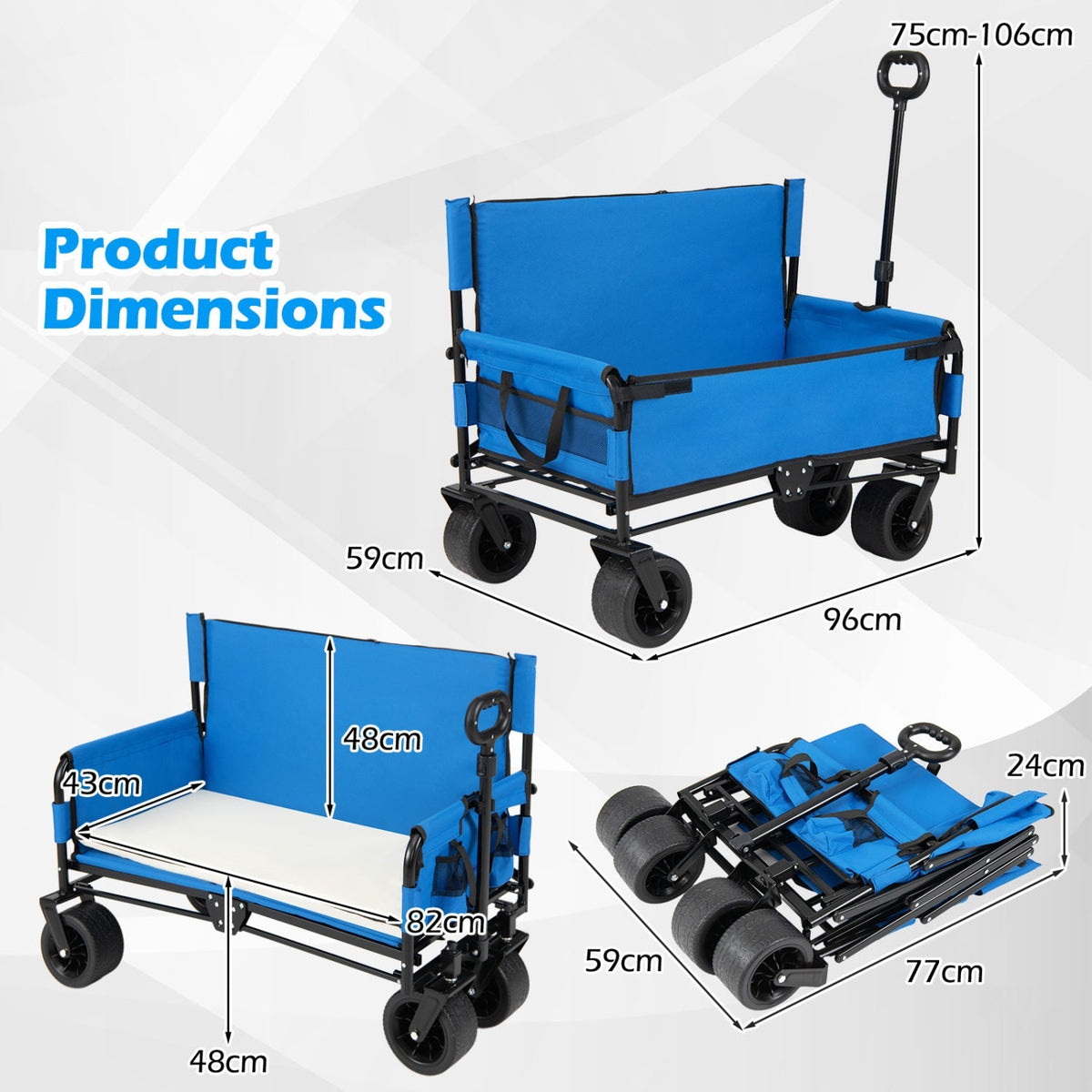 2-in-1 Collapsible Wagon with Bench Seat & Adjustable Handle