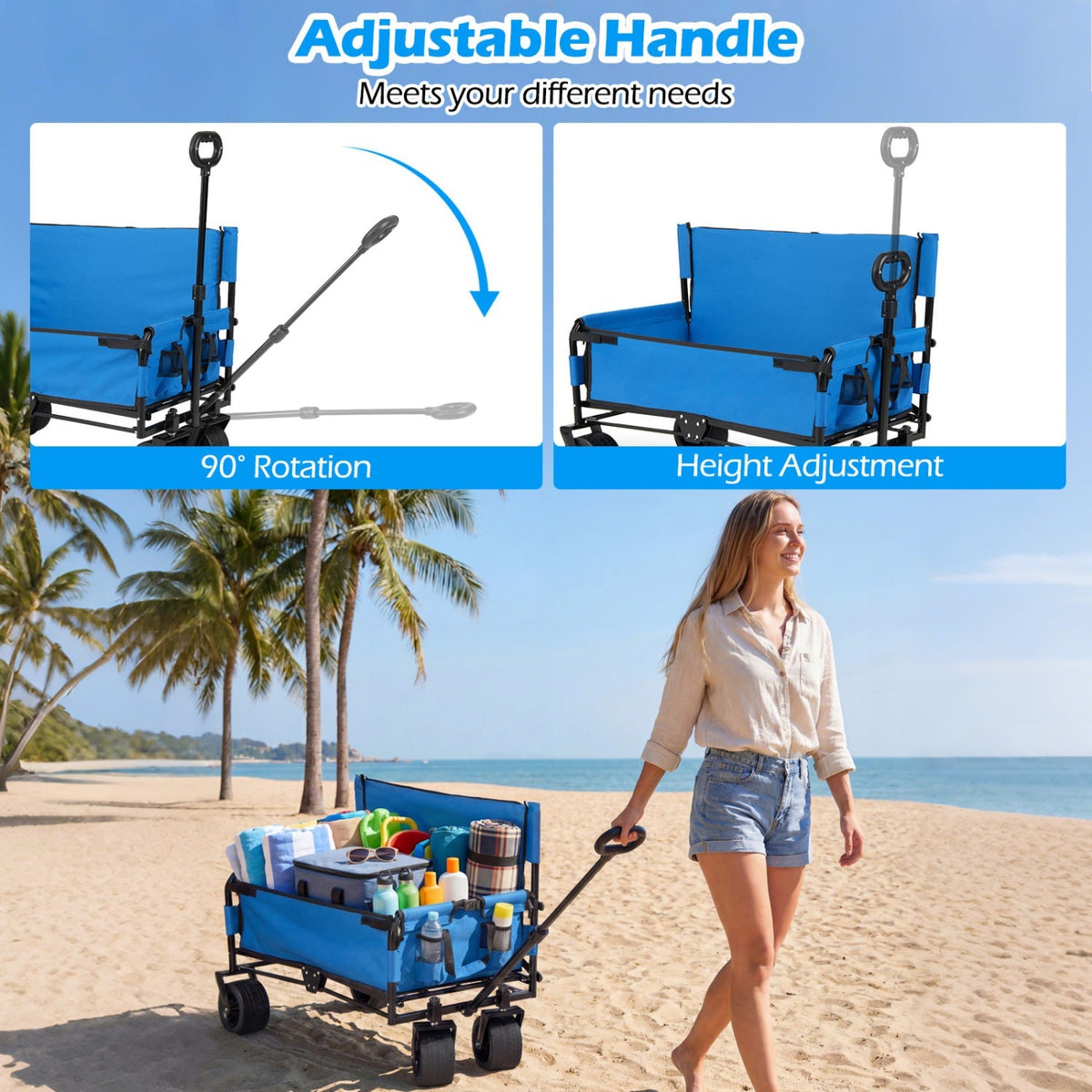 2-in-1 Collapsible Wagon with Bench Seat & Adjustable Handle