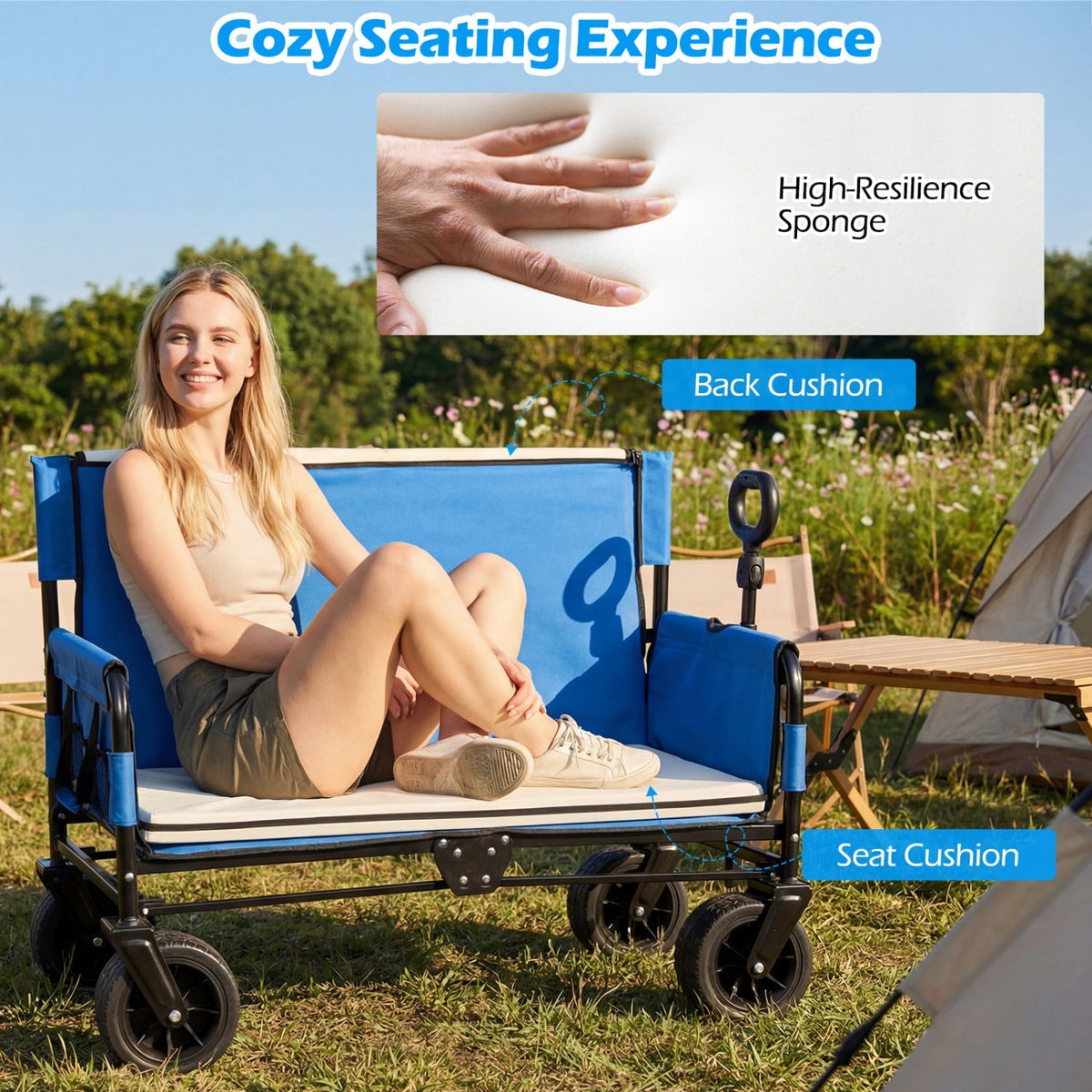 2-in-1 Collapsible Wagon with Bench Seat & Adjustable Handle